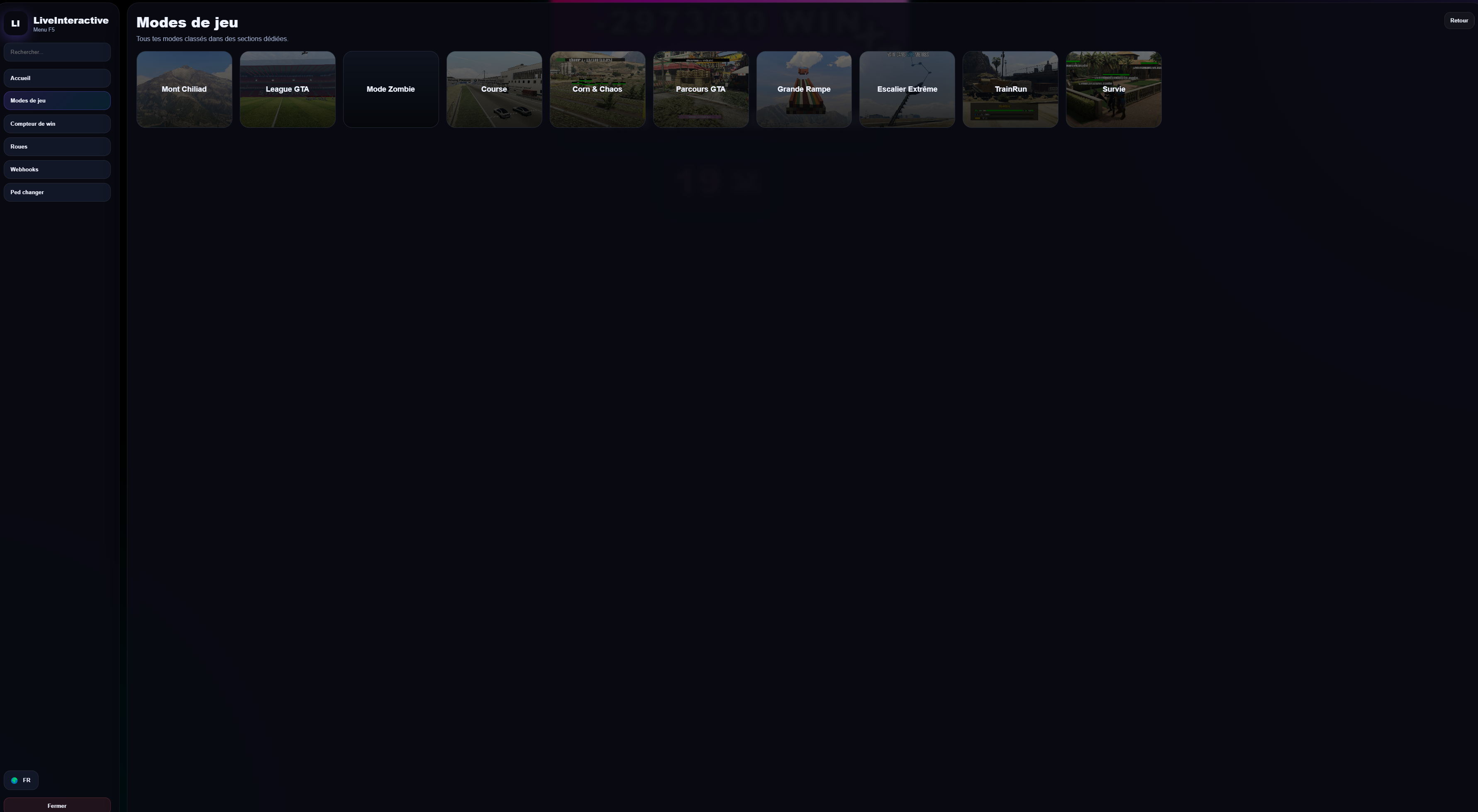 Menu des modes de jeu GTA interactif